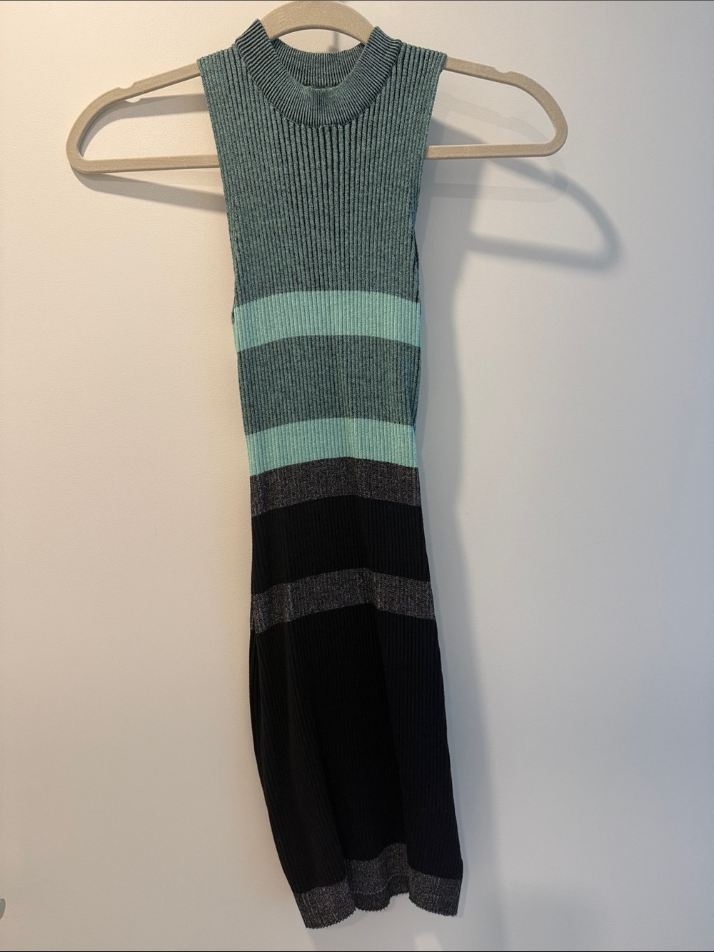 Guess Ribbed Knit Sleeveless Dress in Teal & Black